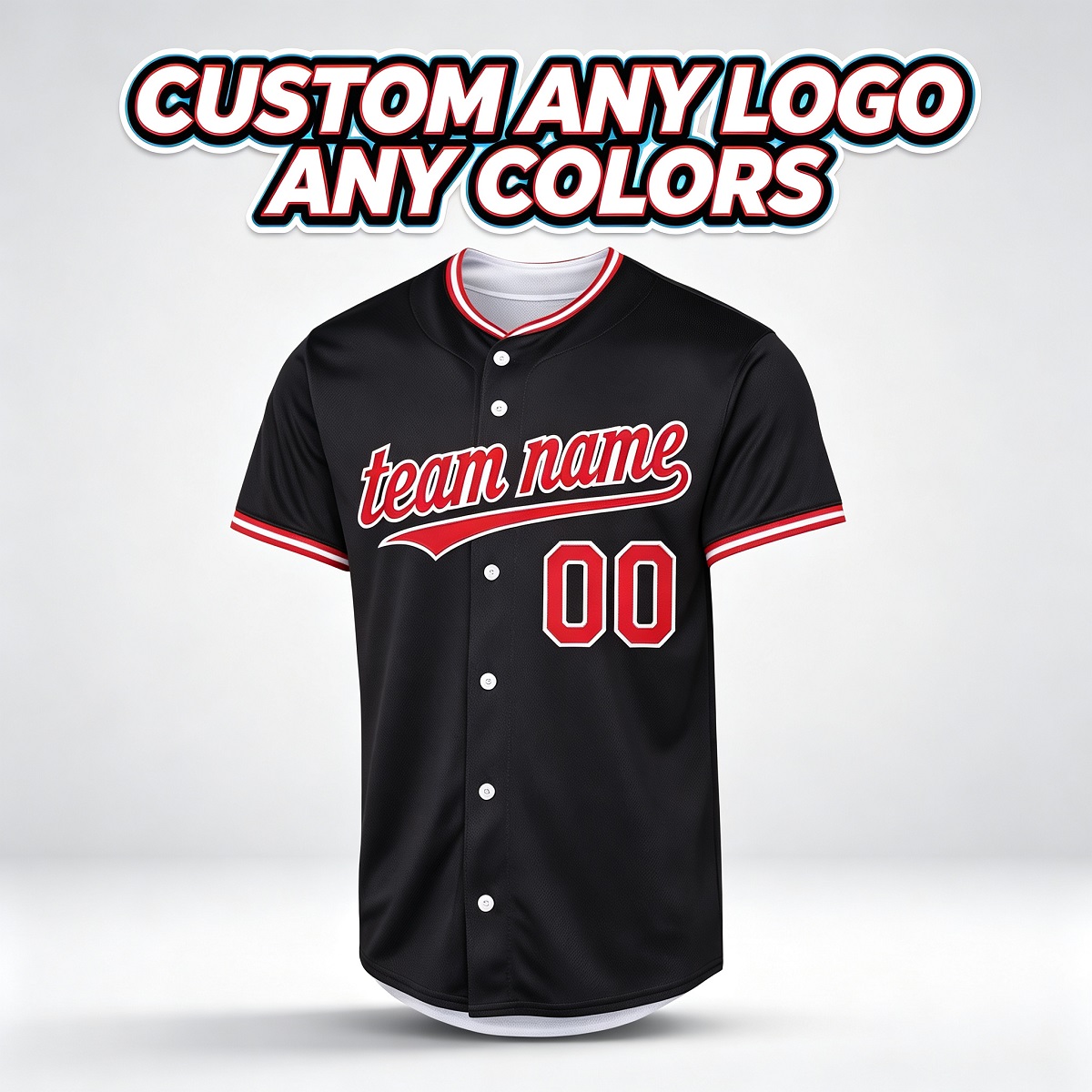Custom Printed Cleveland Letter C Style Baseball Jersey Navy Blue Red Trim Button Down Shirt for Men and Women