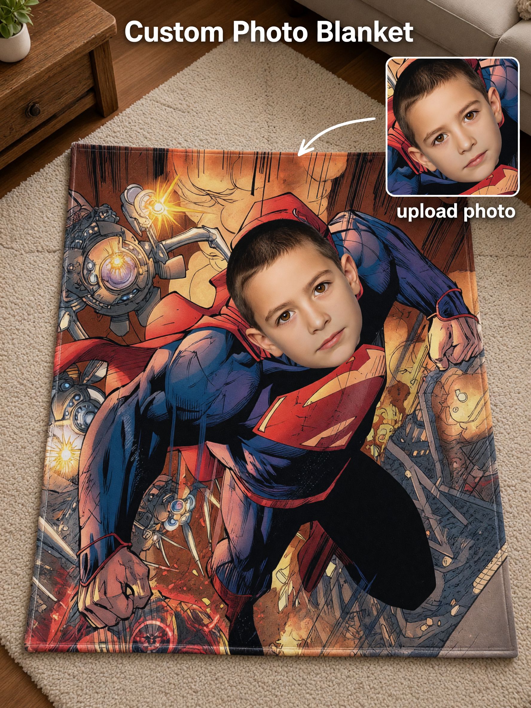 Custom Photo Face Superhero Flannel Blanket Personalized Comic Art Soft Fleece Throw For Bed Couch Decor Cozy