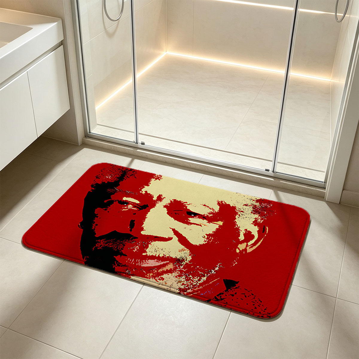 Nelson Mandela Portrait in Red and Beige Art Style - Flannel floor mat