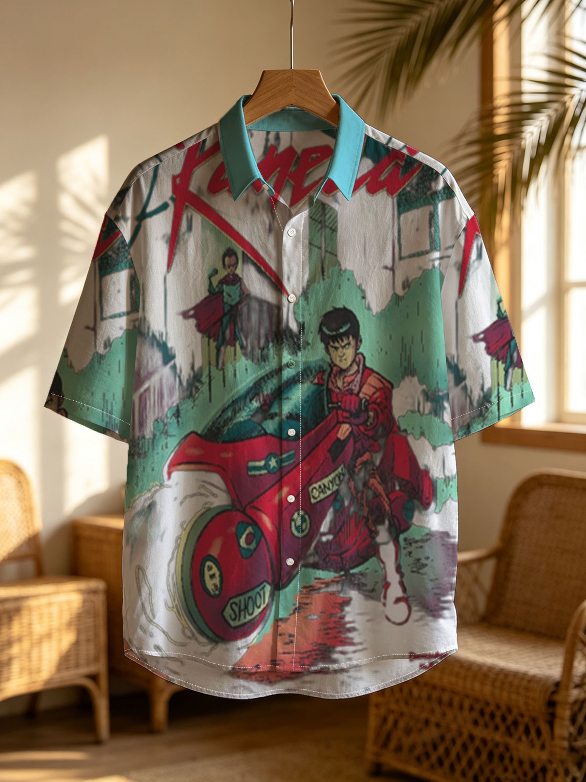 Kaneda on Red Motorcycle with Future City Background -  Shirt