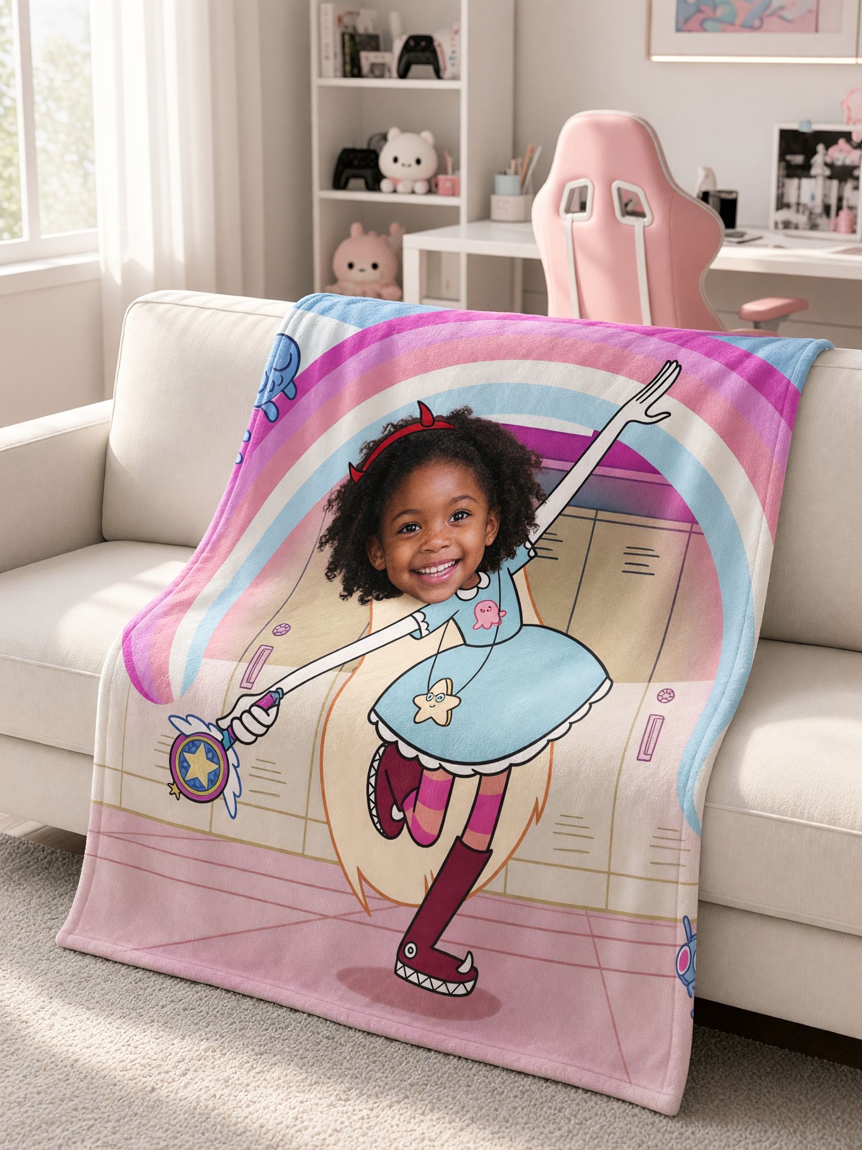 Custom Face Photo Blanket Personalized Cartoon Flannel Throw, Soft Cozy Bed Couch Blanket, Ideal Personalized Gift
