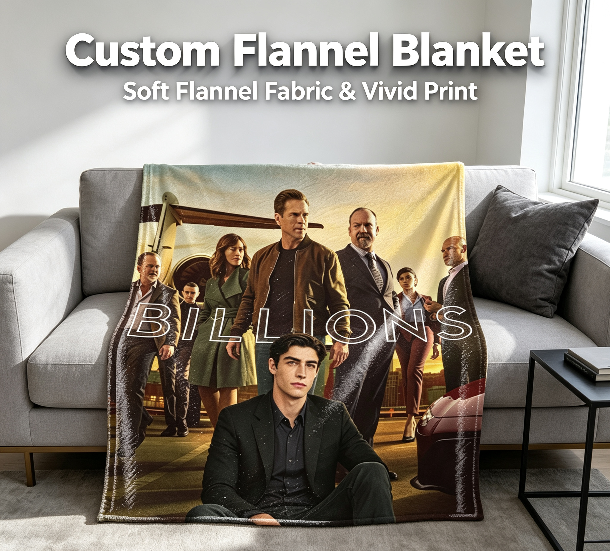 Custom Face Blanket Billions TV Show Flannel Blanket Perfect for Fans of the Drama Series Ideal for Couch Comfort or as a Unique Gift or Giveaway