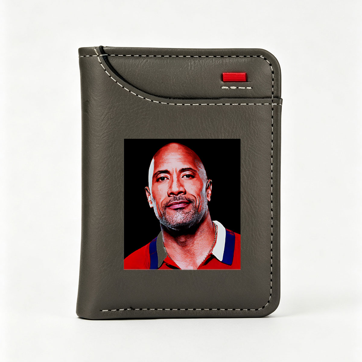 Dwayne Johnson in a Red Polo Shirt with Chain Necklace - Vertical Style Wallet