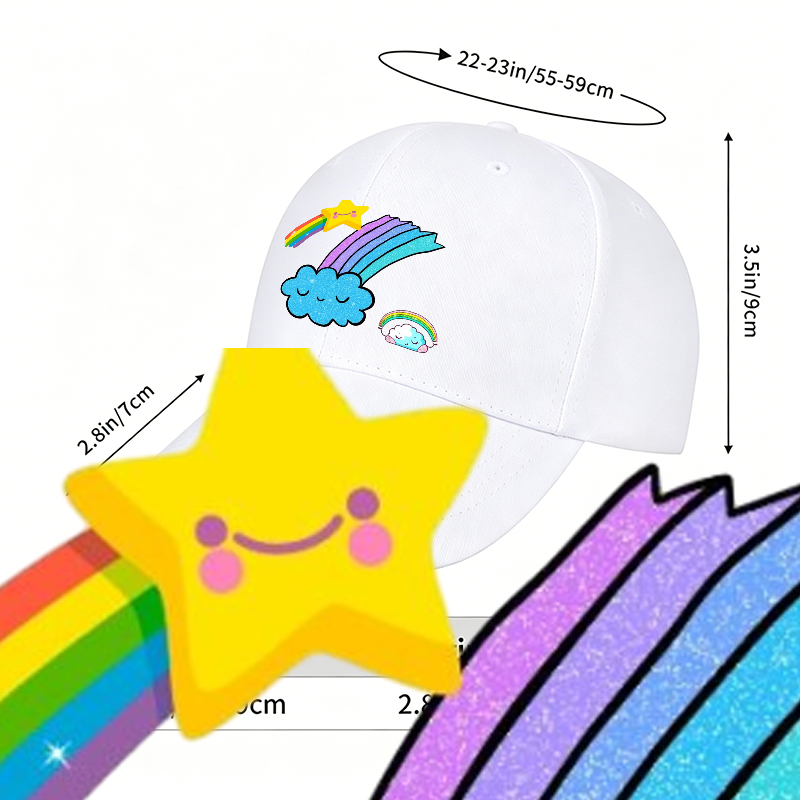 Unisex Classic Baseball Cap with Rainbow Star and Cloud Print - Cute Glitter Design for Outdoor Activities, Perfect for Teens and Young Adults
