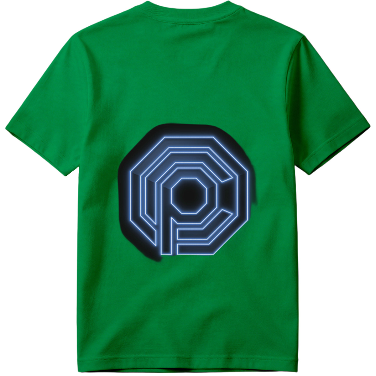 Neon Blue Octagonal Logo with Letter P - Tee