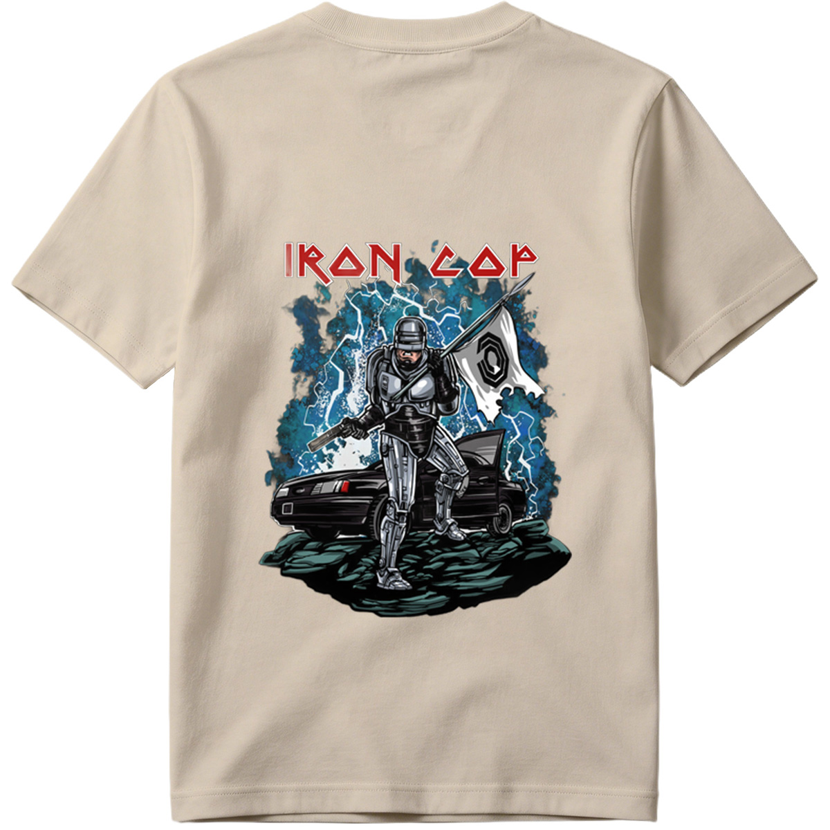 Iron Cop: Robo-Police Officer with Flag and Car - Tee