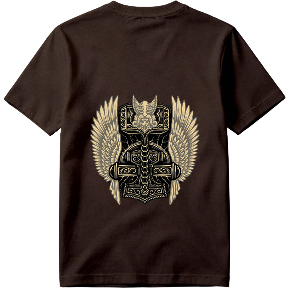 Thor's Hammer with Winged Viking Warrior Design - Tee
