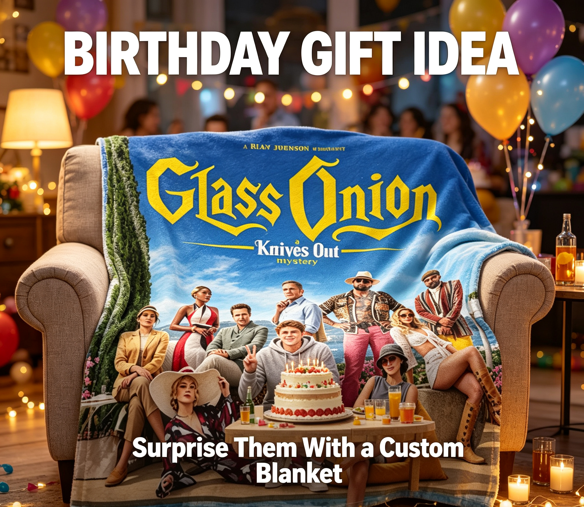 Custom Face Blanket Glass Onion Knives Out Mystery Flannel Blanket Movie-Themed Cozy Throw Perfect for Fans of Rian Johnson Films Ideal Gift or Giveaway for Cinema Lovers