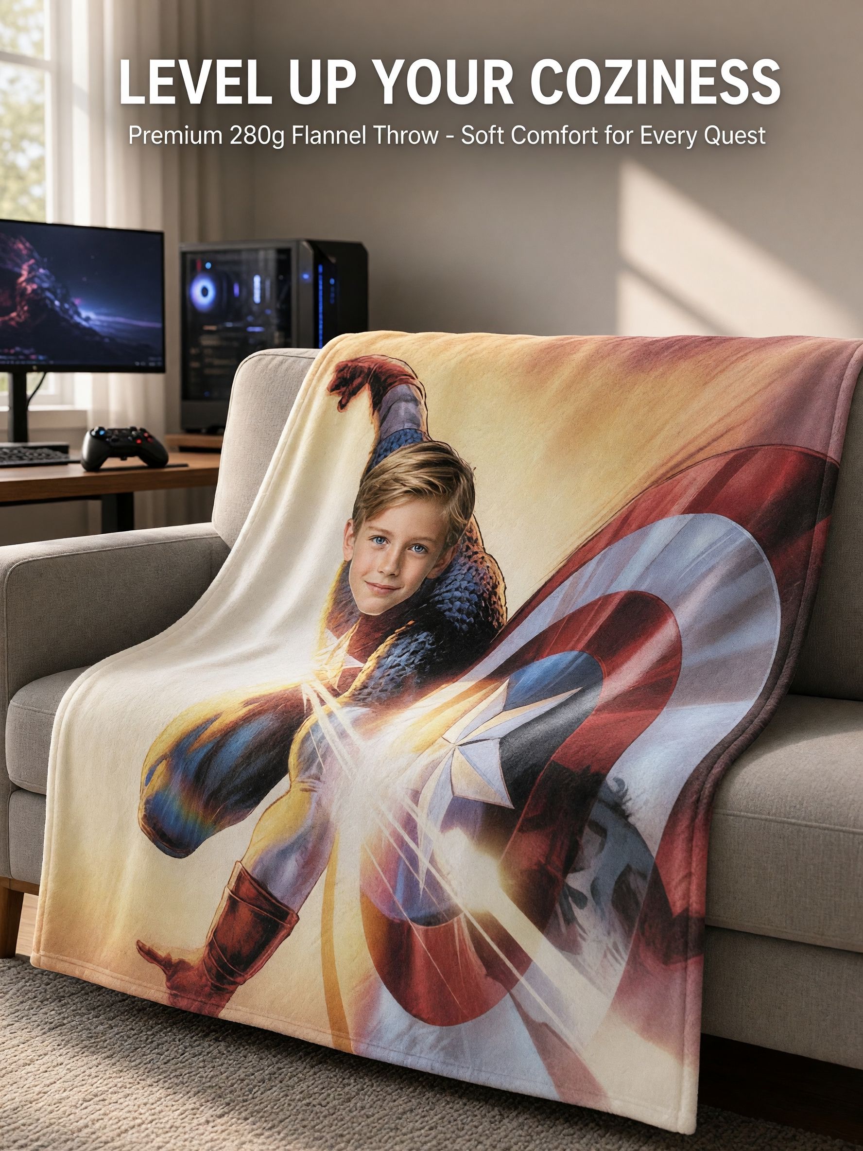 Custom Face Superhero Blanket Personalized Photo Throw Cozy Flannel Fleece Bed Couch Cover Ideal Birthday Gift for Kids