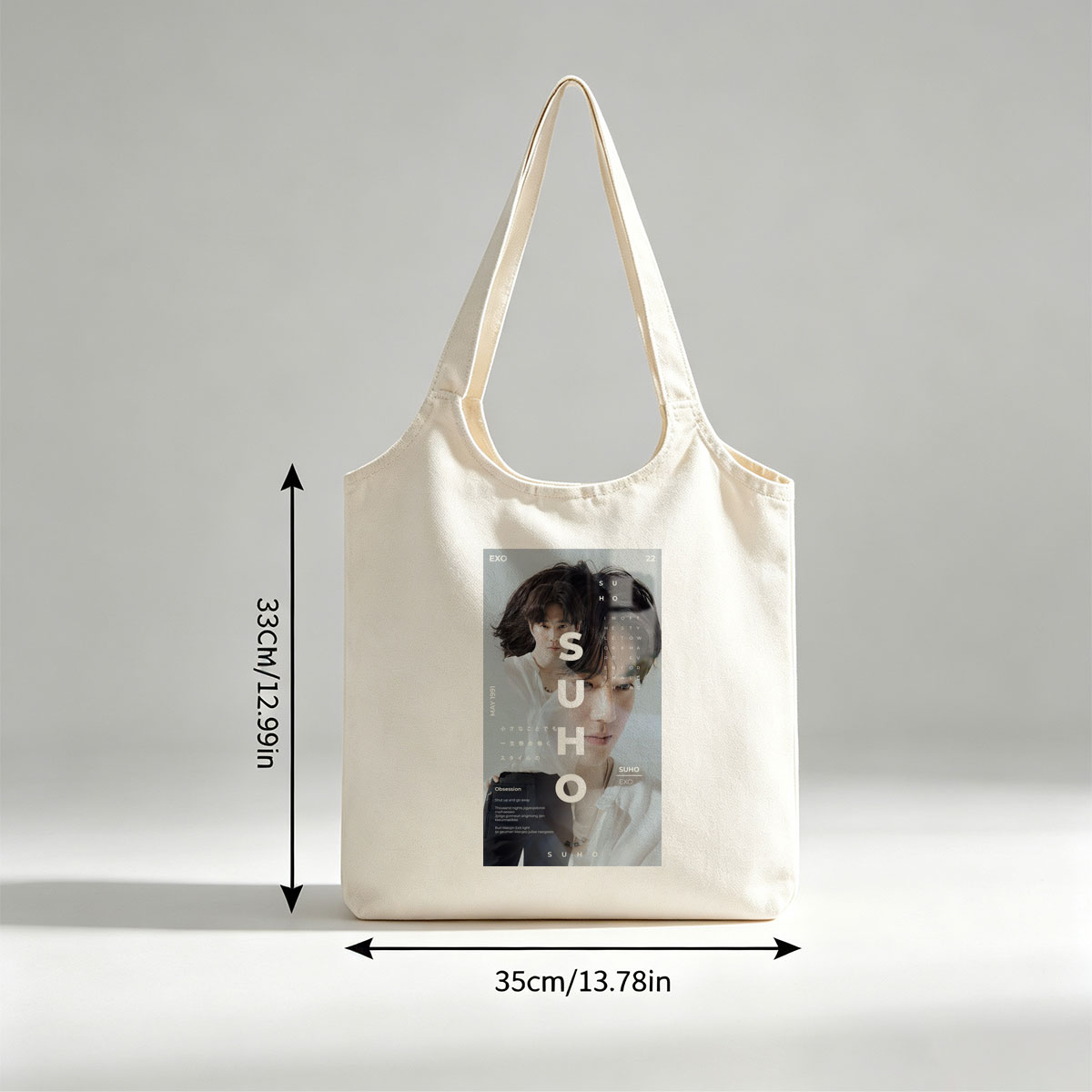 EXO Suho in a Minimalist Portrait with Overlaid Text and Soft Lighting - Canvas shoulder bags/