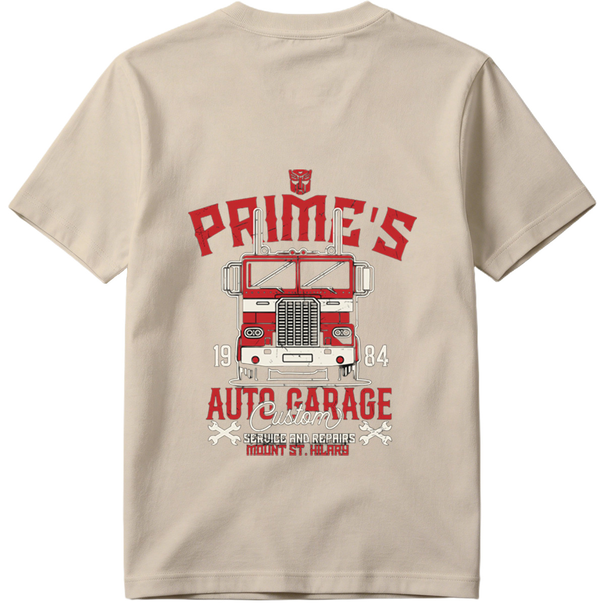 Transformers Optimus Prime Auto Garage T-Shirt Design - Tee