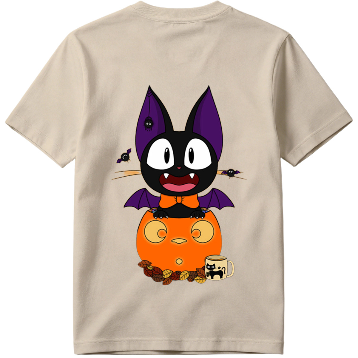 Halloween Cat with Pumpkin and Bat Wings - Tee