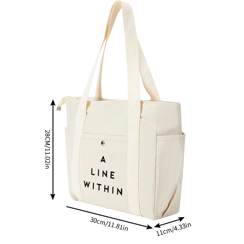 Multi Pocket Bag Cream White with Minimalist Line Art Print 