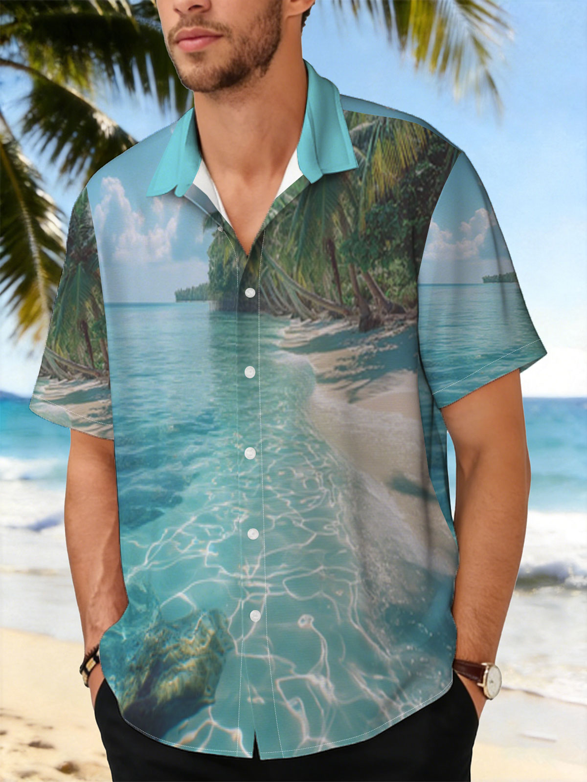 Crystal Clear Waters and Palm Trees on a Tropical Beach -  Shirt