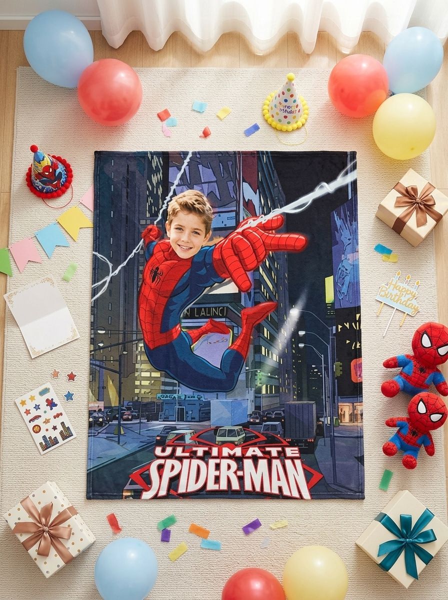 Personalized Superhero Photo Flannel Blanket Custom Face Cozy Plush Throw Ideal Personalized Gift for Kids and Family