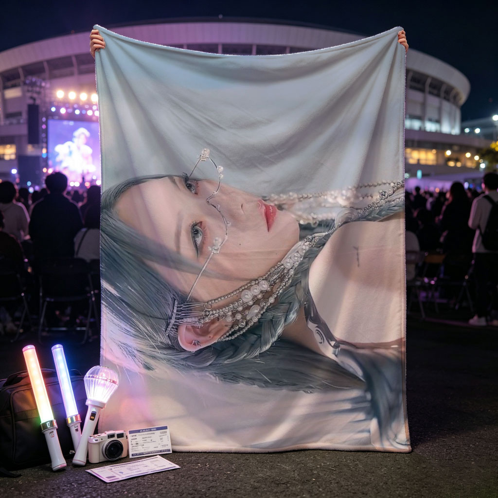 Jennie Blackpink Ice Queen Fantasy Portrait with Pearl Accessories and Silver Hair - Blankets