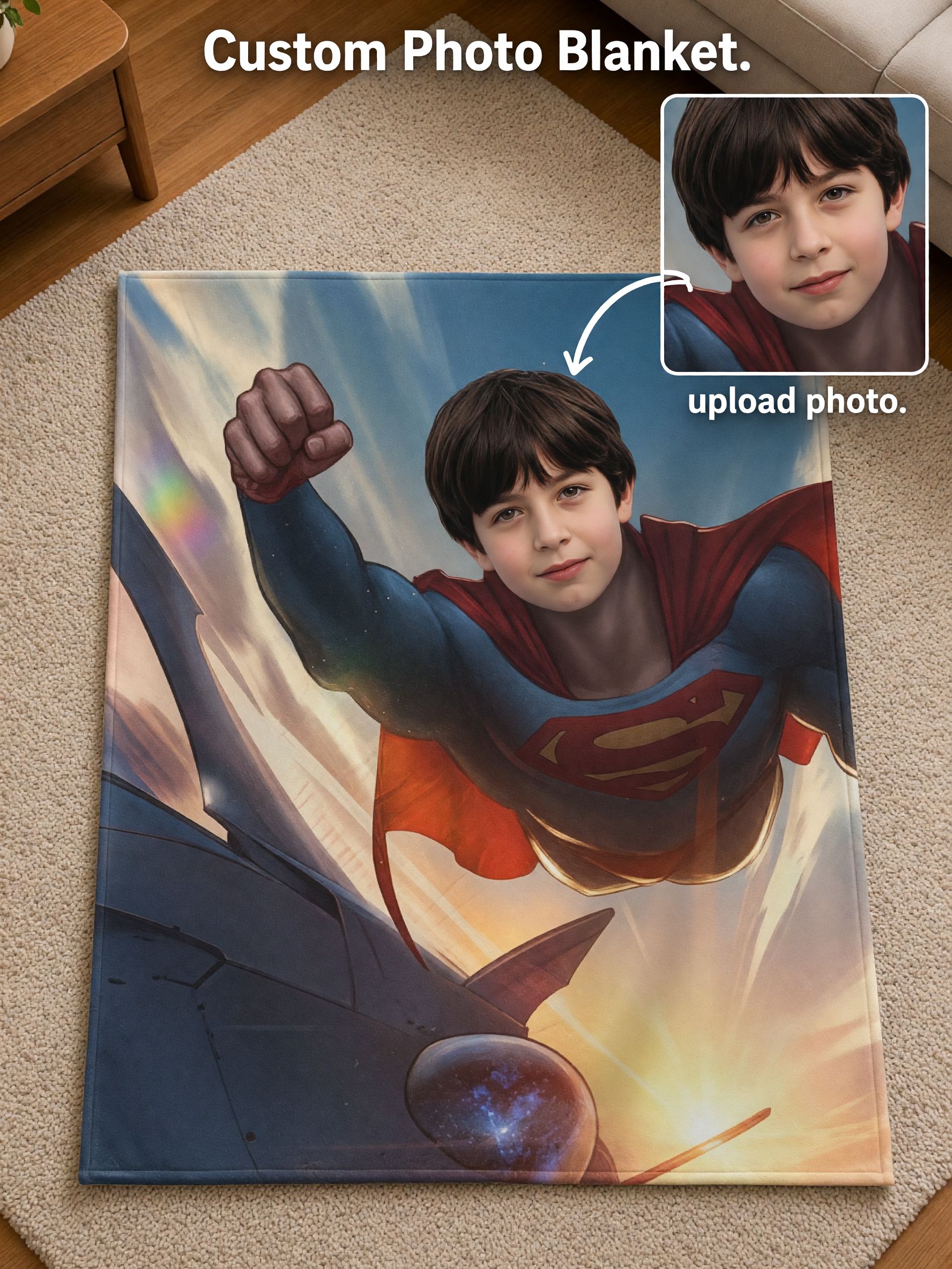 Custom Photo Face Superhero Flannel Blanket Personalized Picture Throw Ultra Soft Anti Pilling Fleece Keepsake Gift