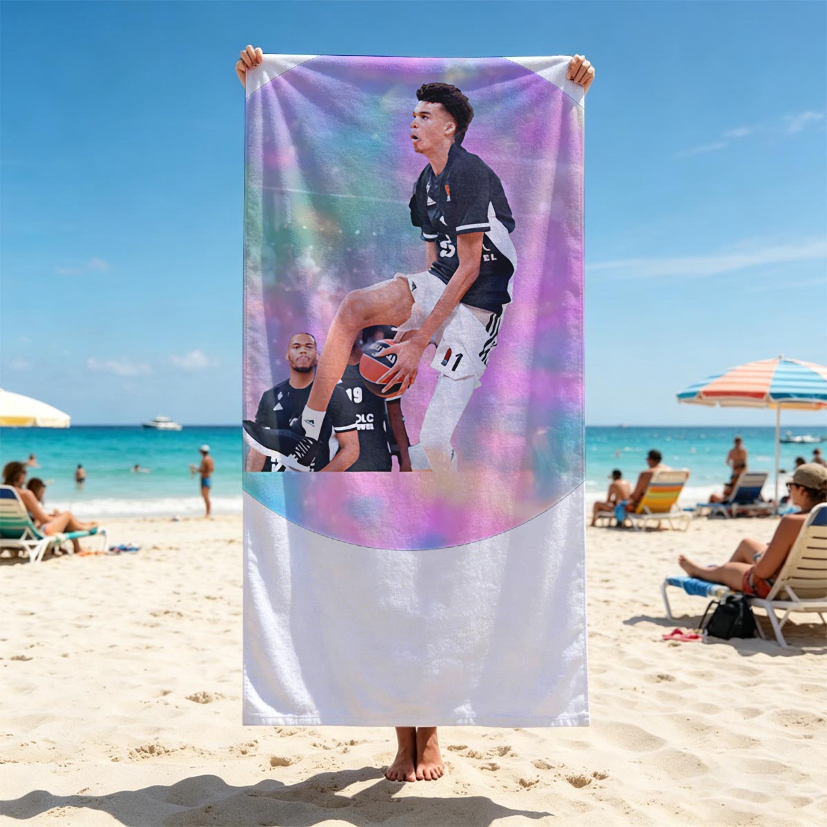 Victor Wembanyama Basketball Player with Unicorn Theme - Beach towels
