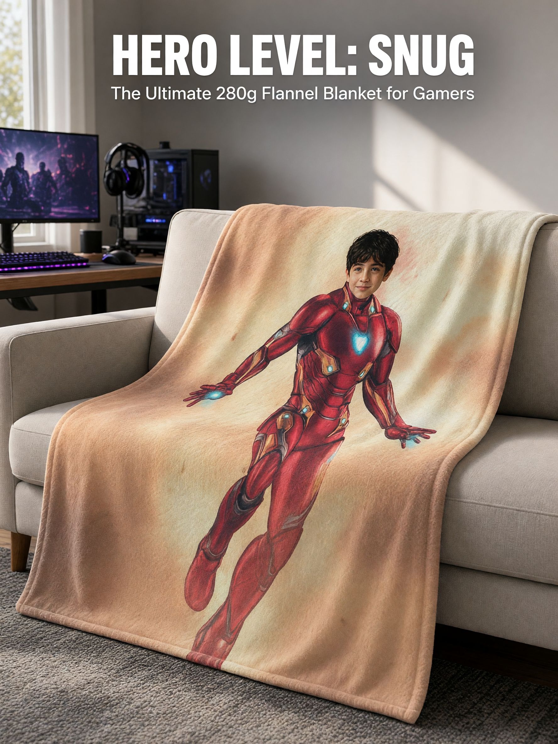 Custom Face Photo Superhero Blanket, Ultra Soft Flannel Throw Fleece, Personalized Birthday Gift for Kids and Adults