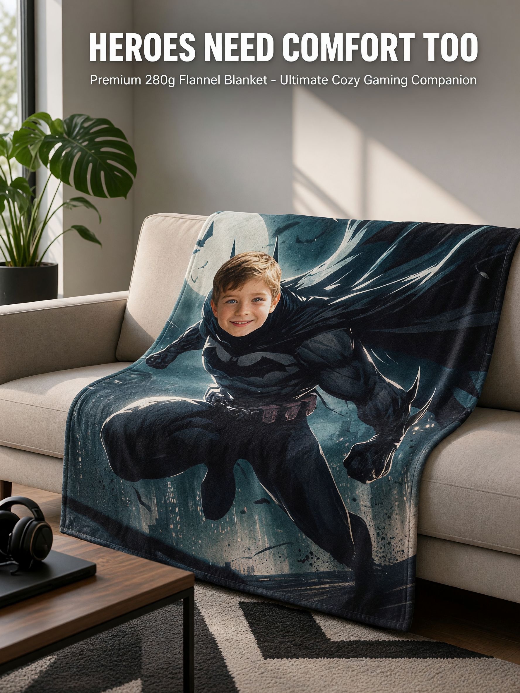 Personalized Superhero Face Photo Blanket Ultra Soft Anti-Pilling Flannel Throw Fleece Ideal Custom Gift
