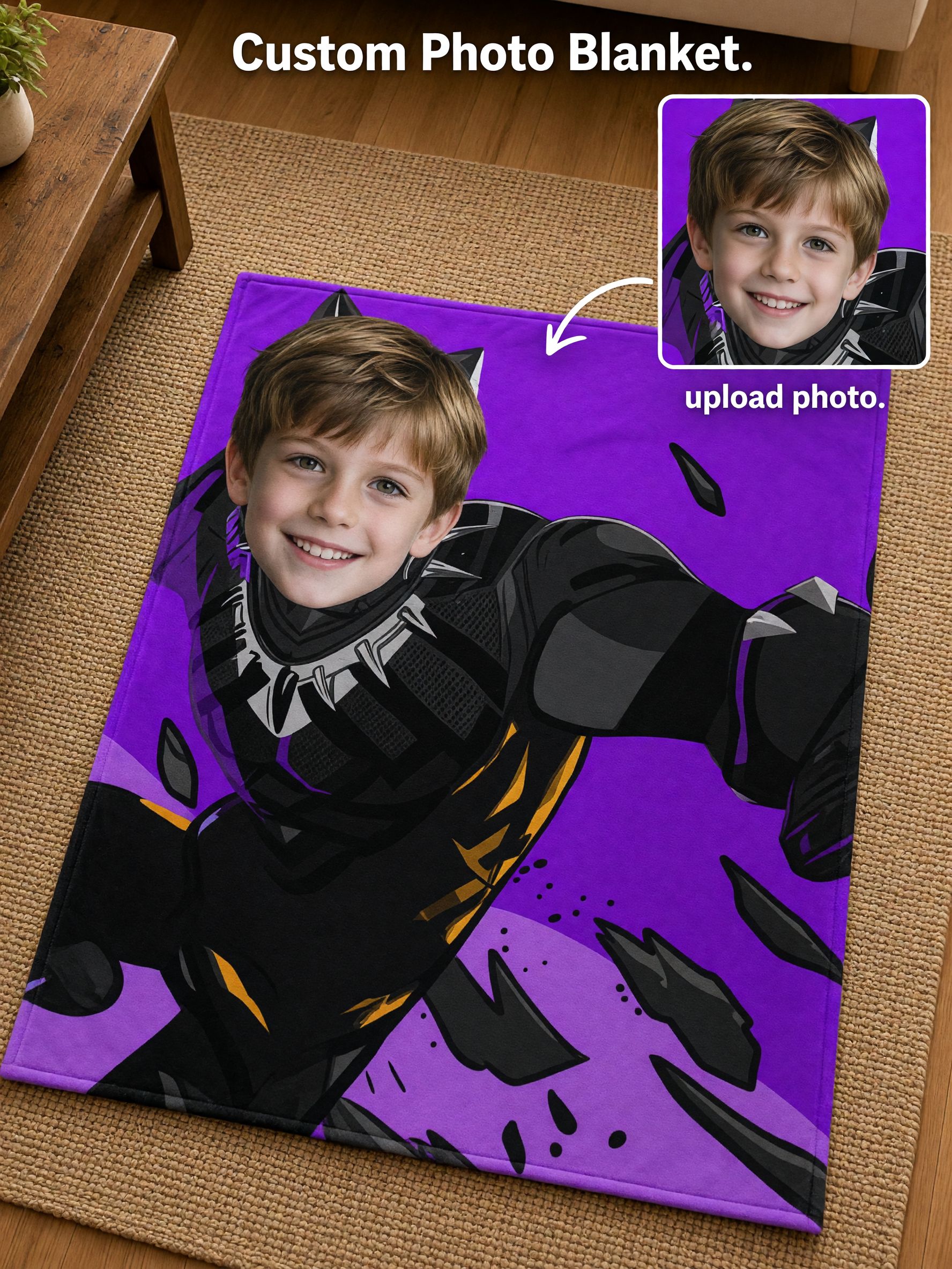 Custom Photo Face Superhero Flannel Blanket Ultra Soft Personalized Hero Graphic Throw for Kids and Adults Bed Couch