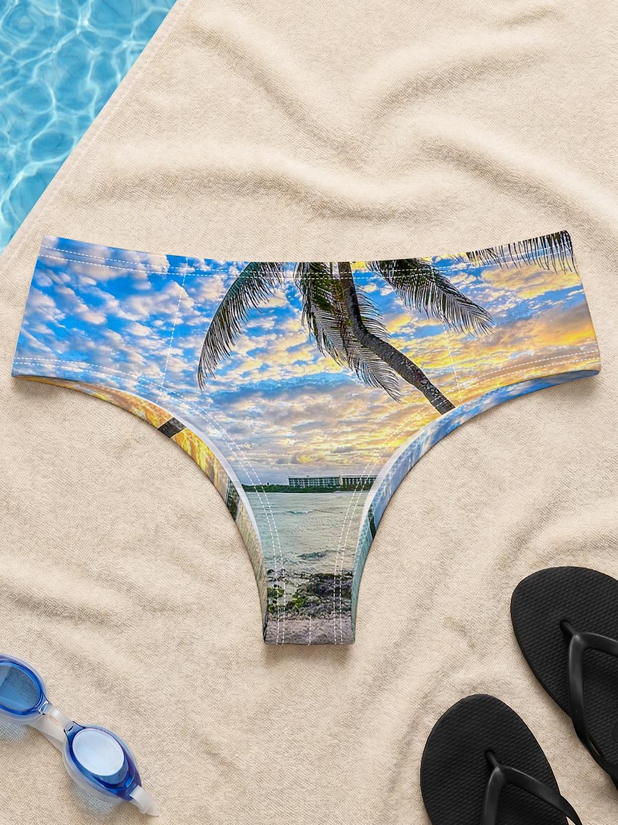Tropical beach at sunset with palm tree and calm sea -  Men's swim trunks