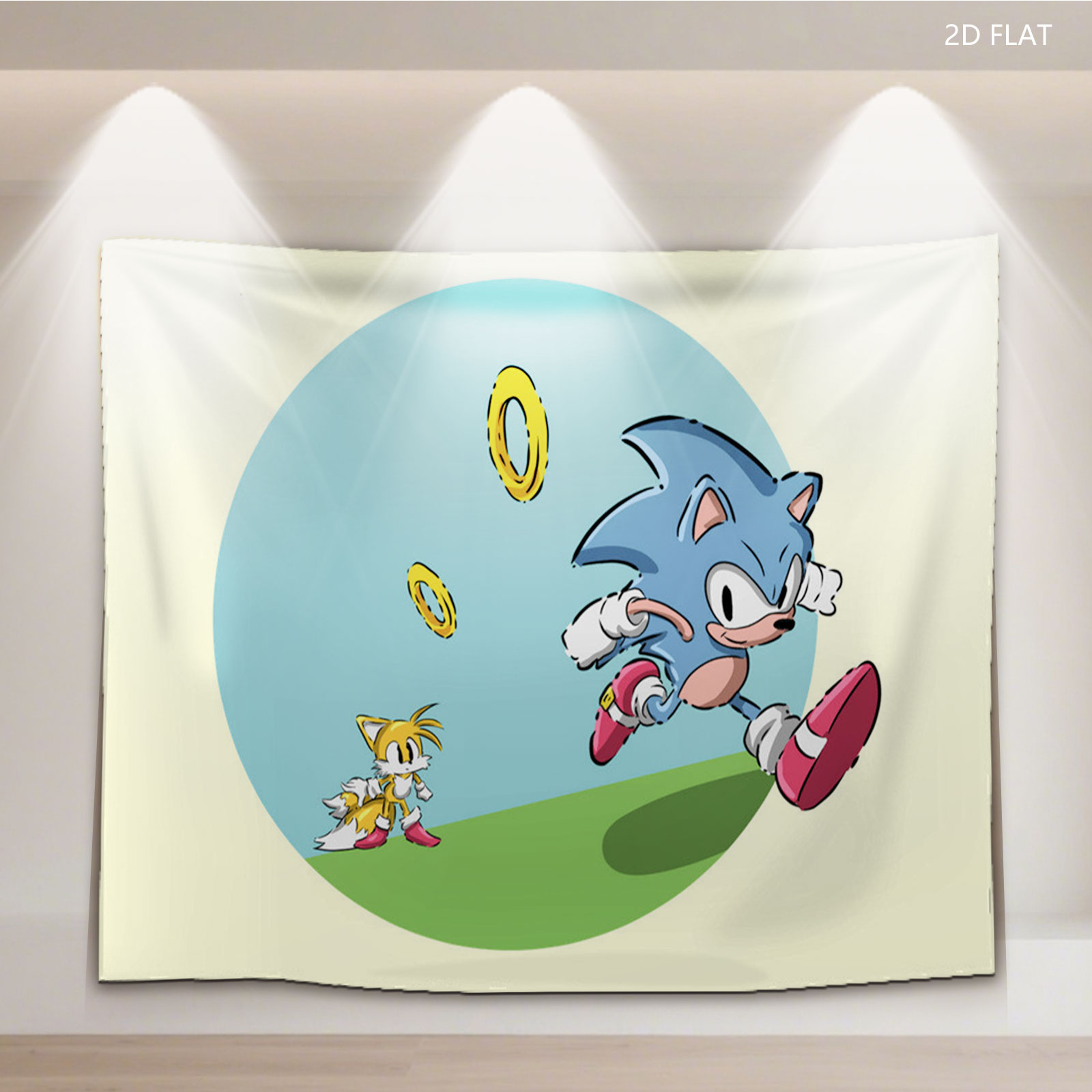 Sonic the Hedgehog and Tails Running with Golden Rings - Tapestry