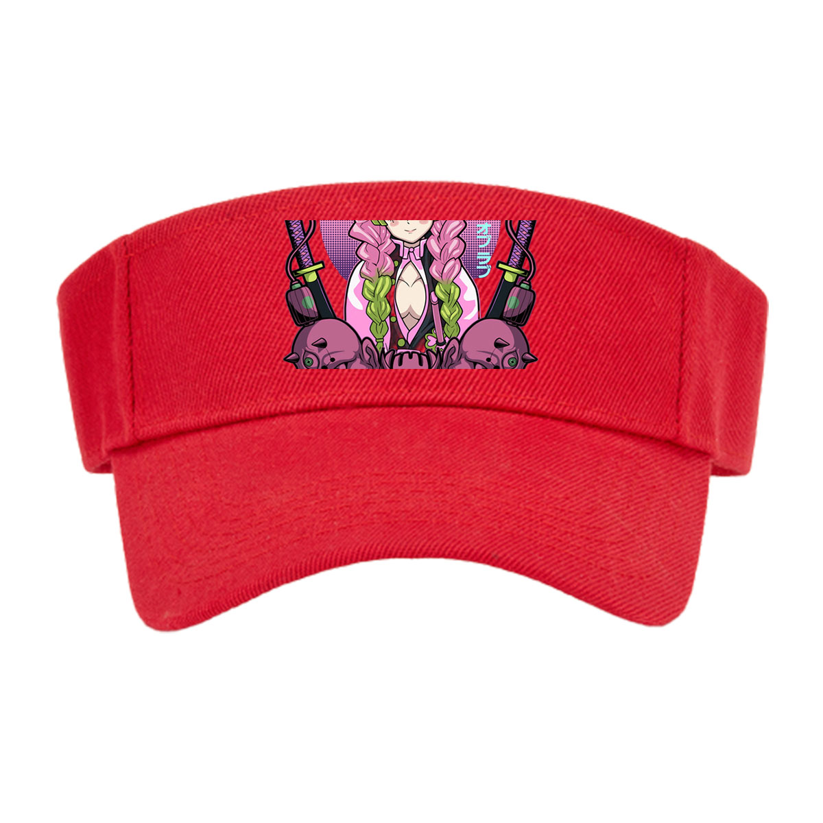 Nezuko Kamado from Demon Slayer with Pink Hair and Green Eyes, Surrounded by Skulls and Swords -  Visor cap