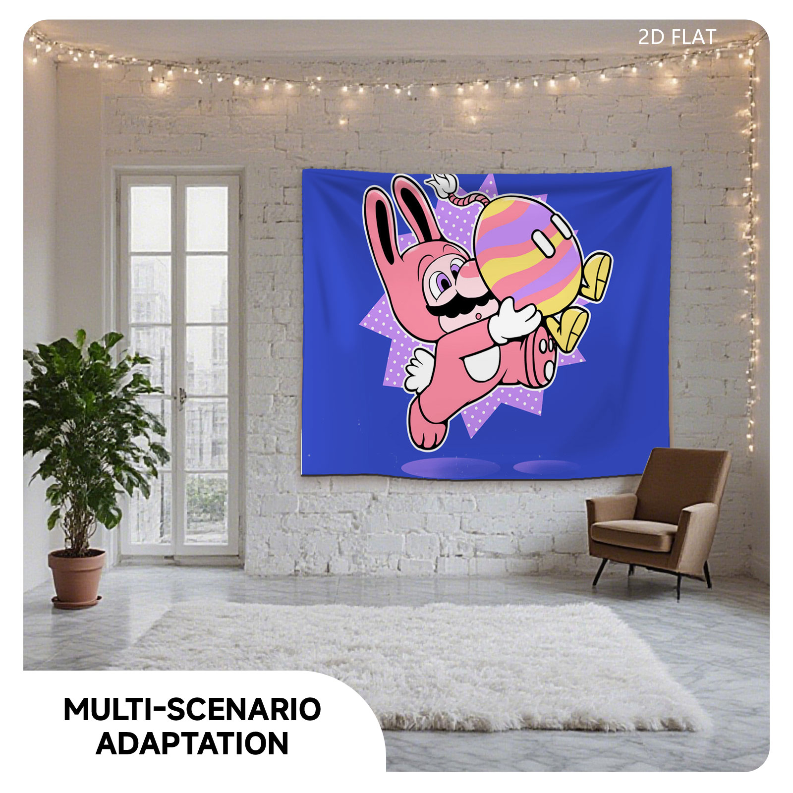 Mario in Bunny Suit Hugs Rainbow Koopa Shell - Tapestry