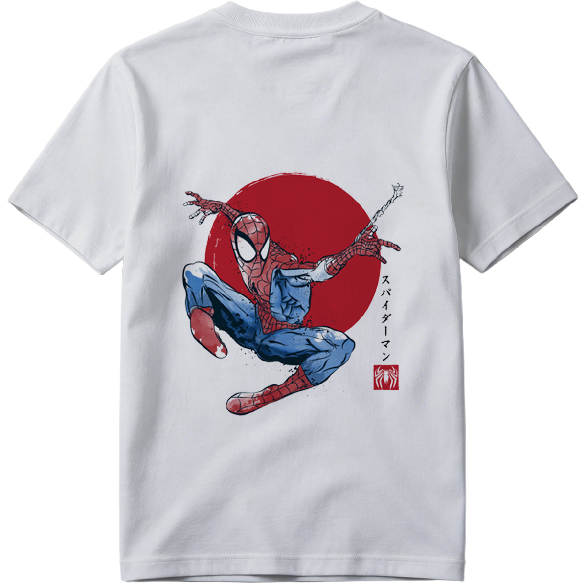 Spider-Man in Action Against Red Sun Background - Tee