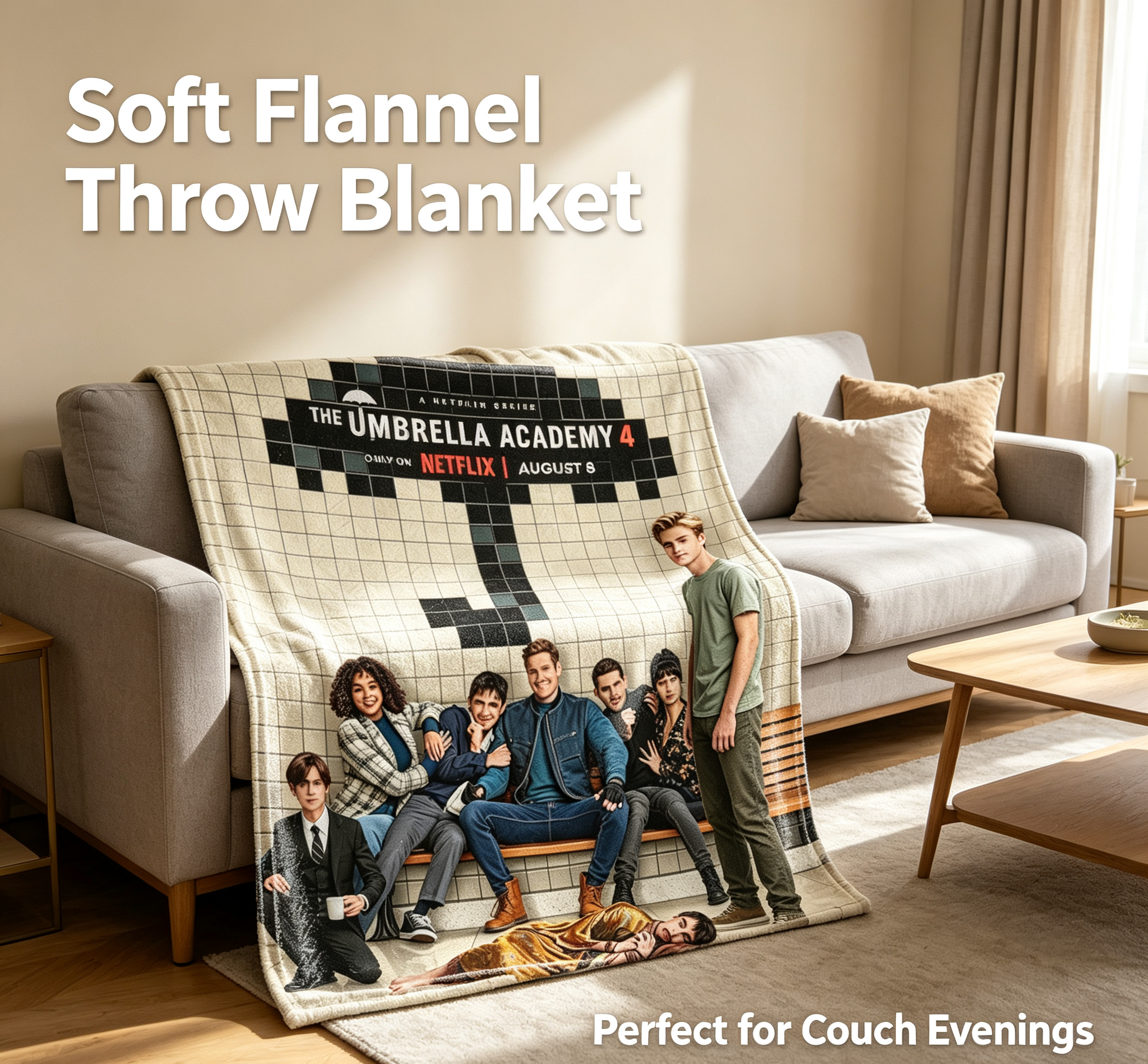 Custom Face Blanket The Umbrella Academy Flannel Blanket for Couch or Bed Comfort Gift for Fans of Netflix Series