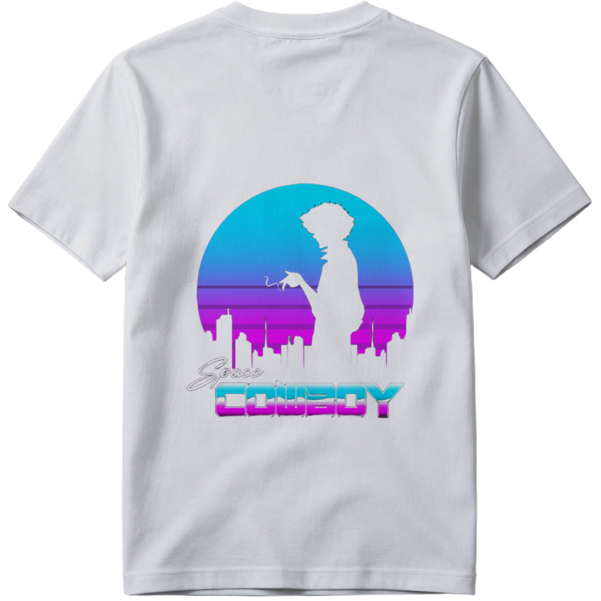 Space Cowboy - Silhouette of a Man Against a Retro-Futuristic Cityscape - Tee