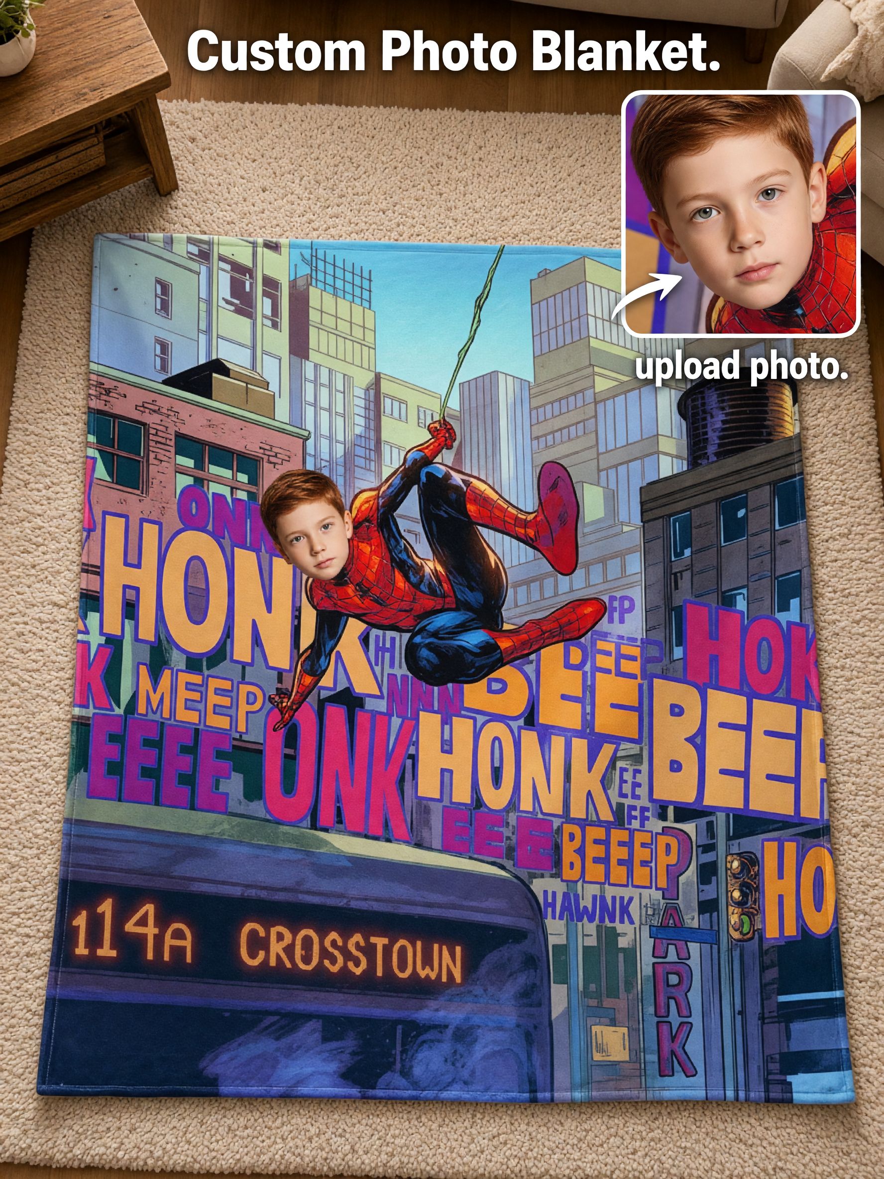 Custom Face Photo Blanket Personalized Superhero Comic Flannel Throw Soft Velvet Plush Bed Couch Ideal Keepsake Gift
