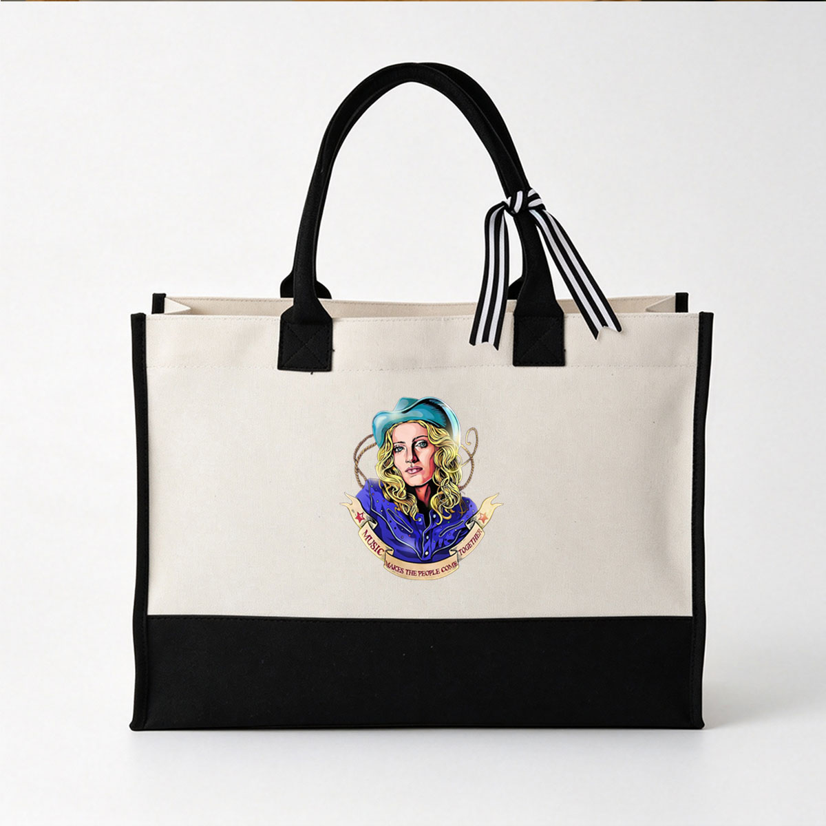 Music Makes the People Come Together: Country Star in Blue Hat and Jacket - Canvas patchwork gift tote bag