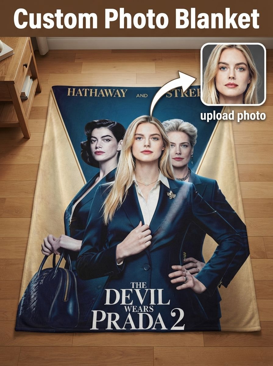 Custom Photo Face Blanket Personalized Movie Poster Graphic Flannel Fleece Throw Soft Skin-Friendly Anti-Pilling Cozy