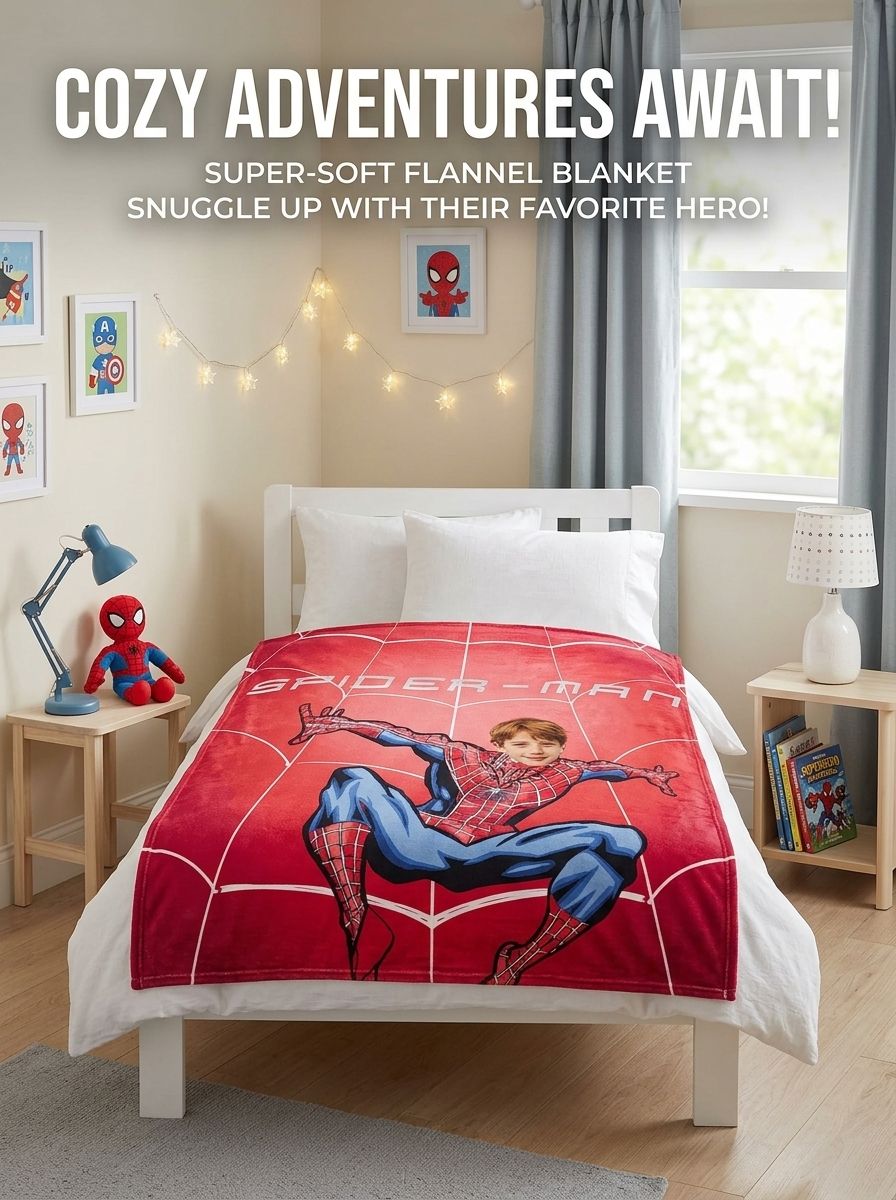 Custom Photo Face Superhero Flannel Blanket, Ultra-Soft Anti-Pilling Fleece Throw, Ideal Personalized Gift for Kids