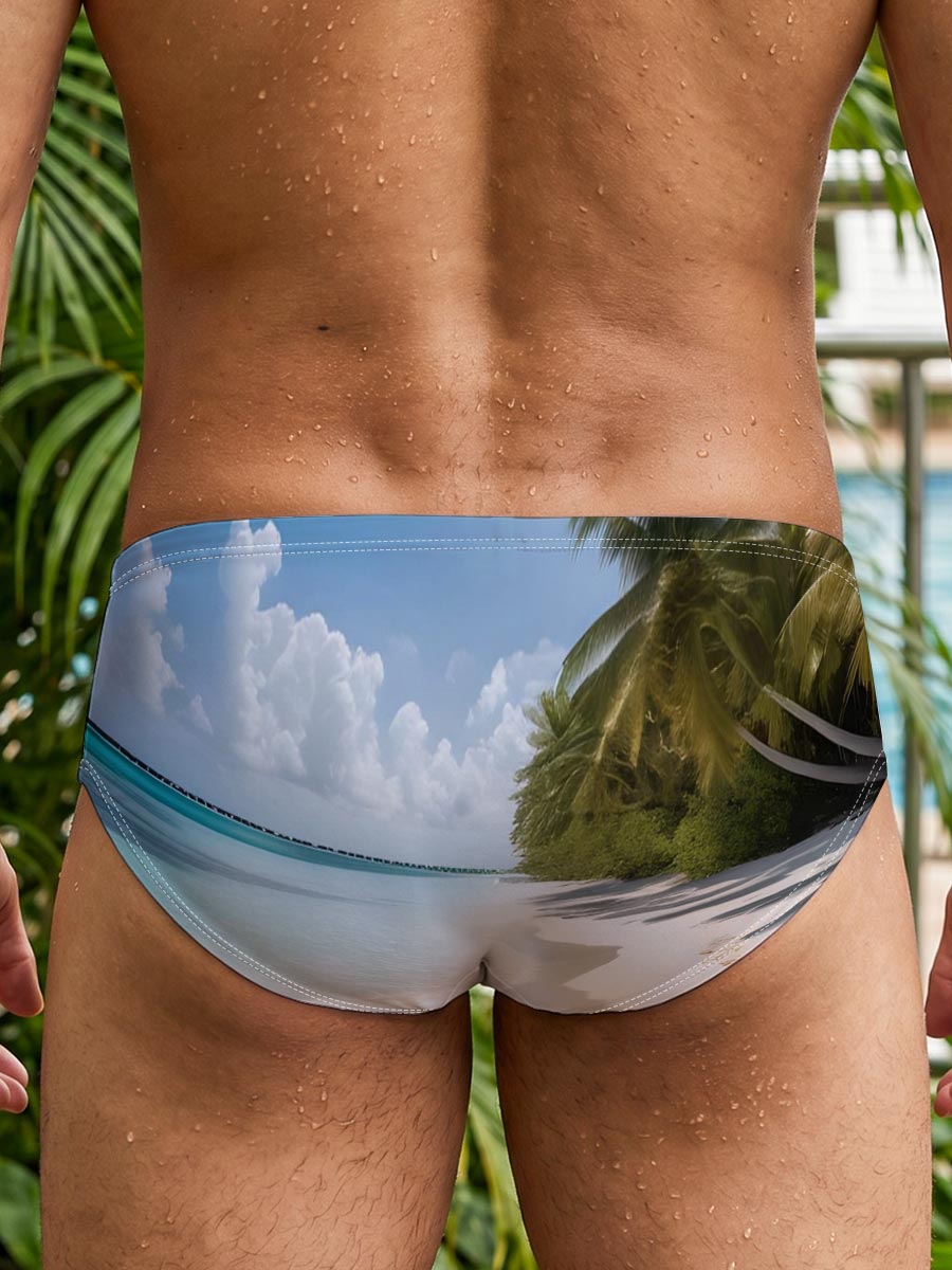 Tropical Beach with Palm Shadows and Crystal Clear Water -  Men's swim trunks