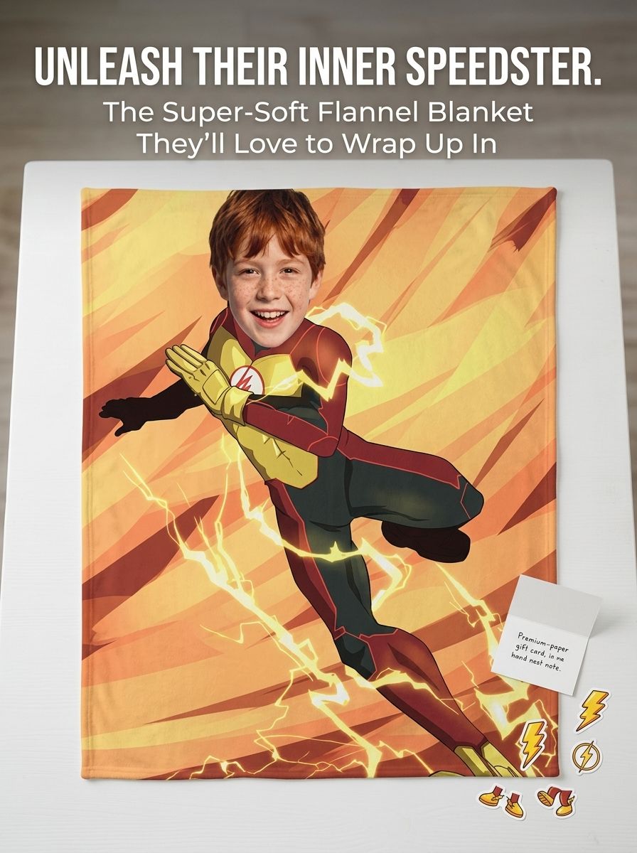 Personalized Superhero Photo Flannel Blanket Custom Face Throw Soft Warm Fleece Bed Couch Cover Ideal Birthday Gift