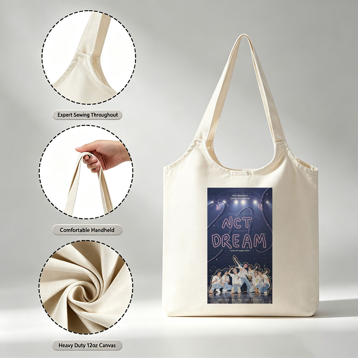 NCT DREAM on Stage Performance in Vibrant Group Photo with Cosmic Background - Canvas shoulder bags/
