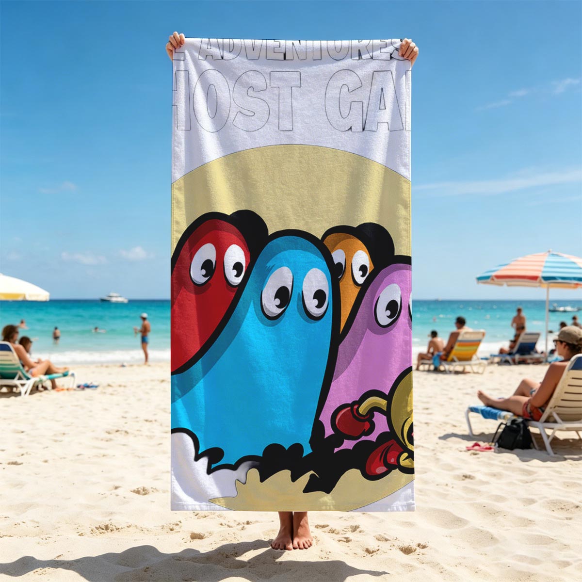 The Adventures of Ghost Gang: Pac-Man and Colorful Ghosts in Action - Beach towels