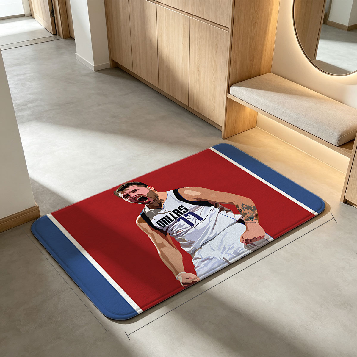 Luka Doncic, Dallas Mavericks #77, Basketball Player, Celebrating on Court - Flannel floor mat