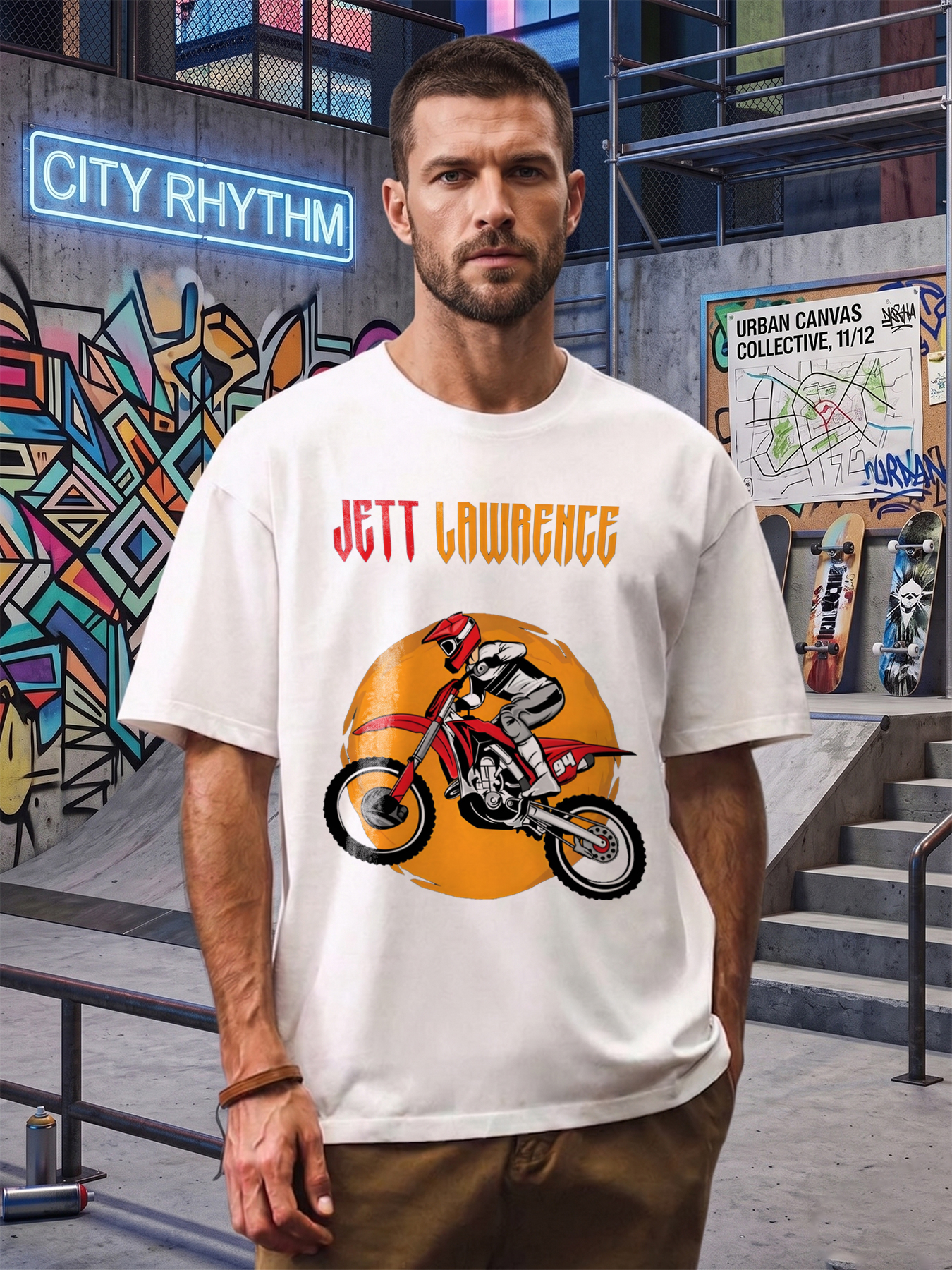 Men's Printed T-Shirt Moto Cross Rider Graphic Design Casual Round Neck Lightweight Breathable Summer Short Sleeve Tee for Outdoor Sports Enthusiasts and Adventure Lovers