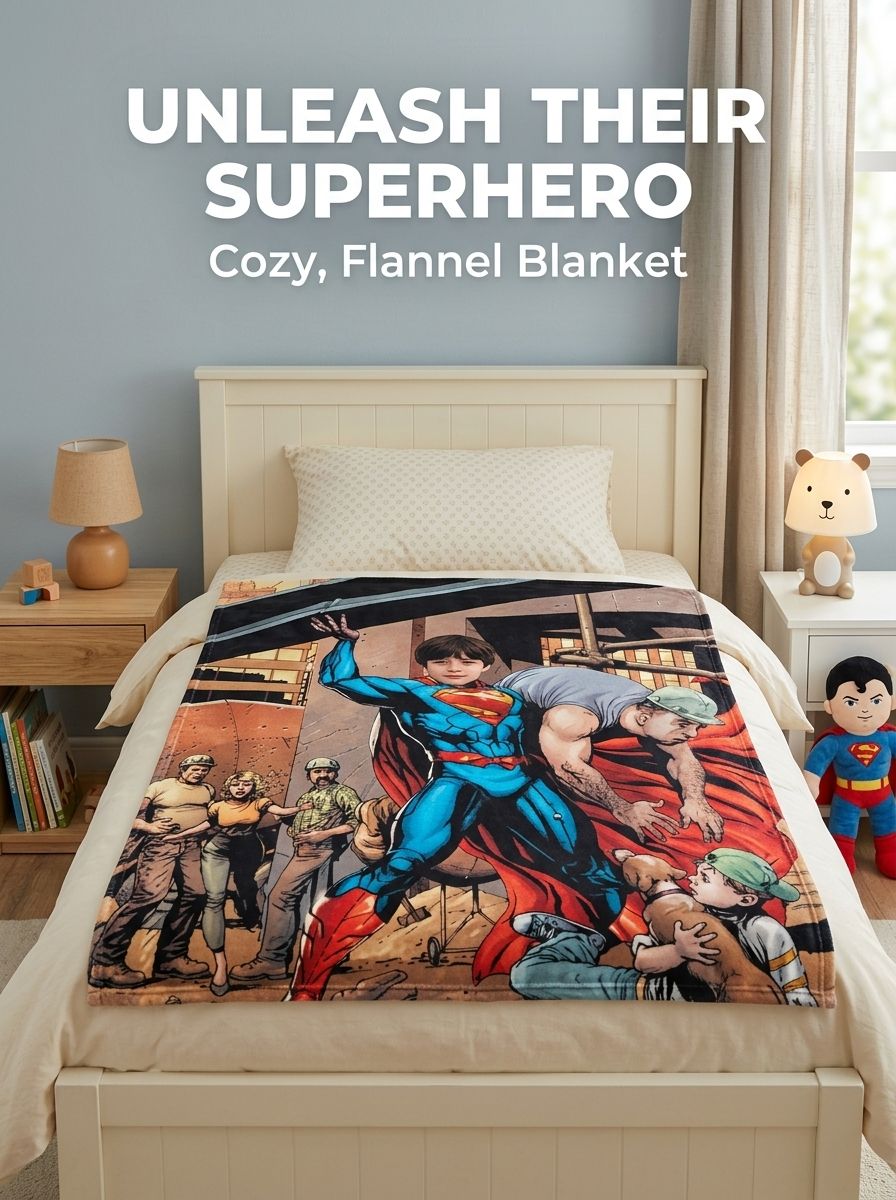 Custom Photo Superhero Flannel Blanket, Personalized Comic Hero Throw, Cozy Soft Keepsake Gift for Kids and Adults