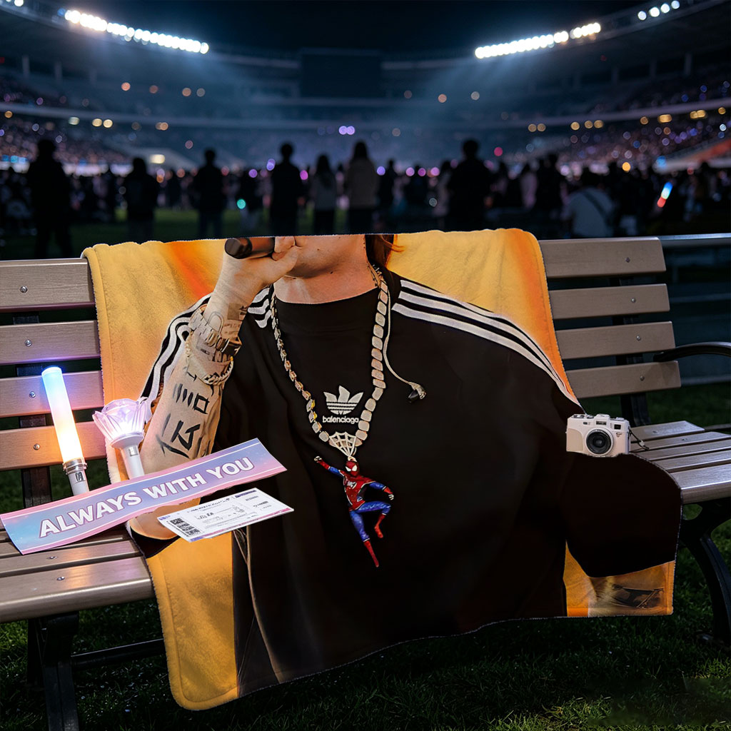 Machine Gun Kelly Performing on Stage Wearing a DSQUARED2 Cap and Spider-Man Pendant Necklace - Blankets
