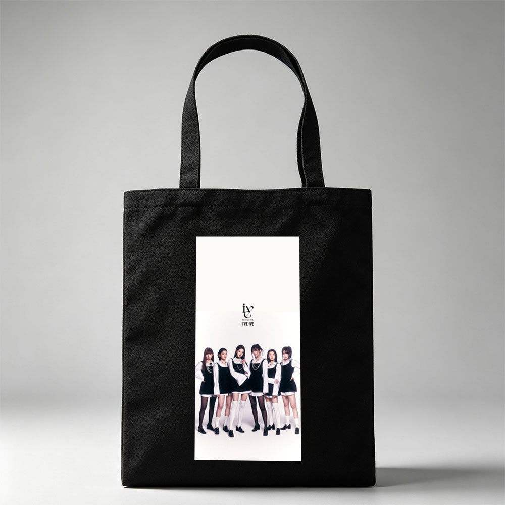 IVE Group in Black and White Schoolgirl Outfits Standing Together on White Background - Canvas tote bags