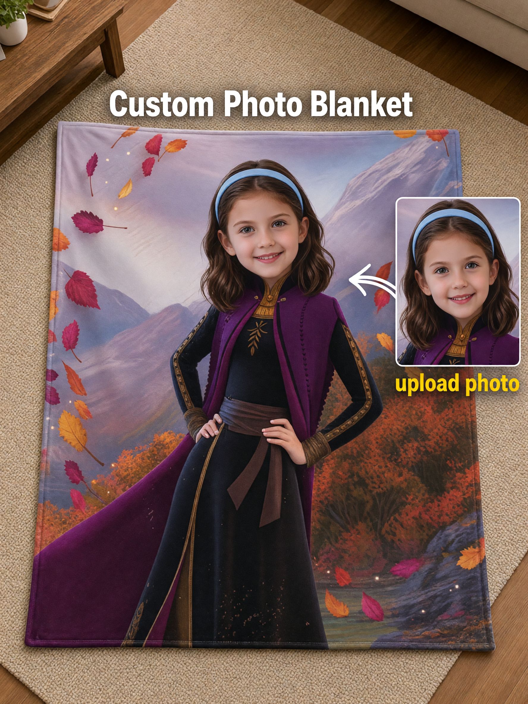 Custom Face Photo Blanket Personalized Princess Flannel Fleece Throw Cozy Soft Sofa Bed Keepsake Gift for Kids