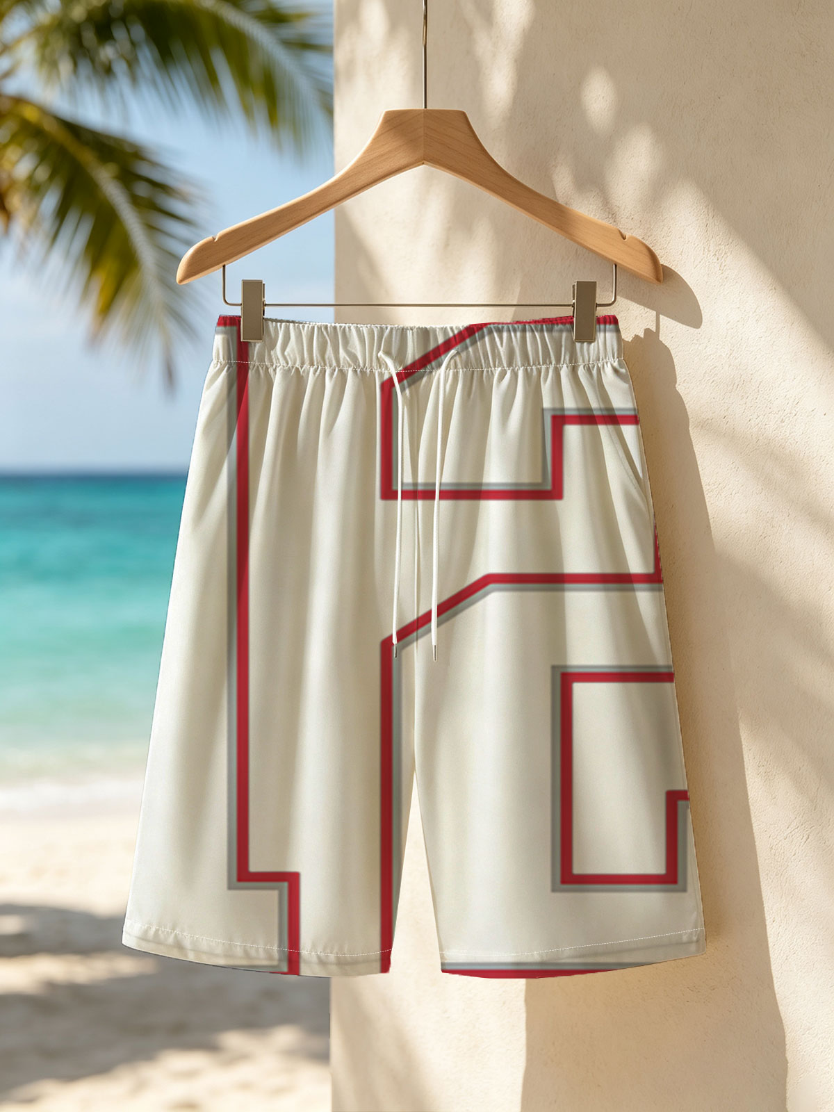 Number 12 in White with Red Outline on Dark Background -  Beach shorts