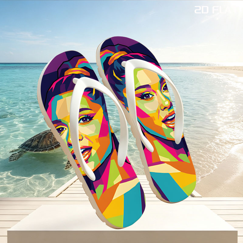 Pop Art Portrait of a Colorful Female Celebrity -  flip-flops