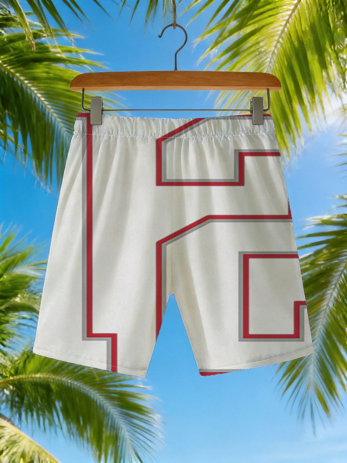 Number 12 in White with Red Outline on Dark Background -  Beach shorts