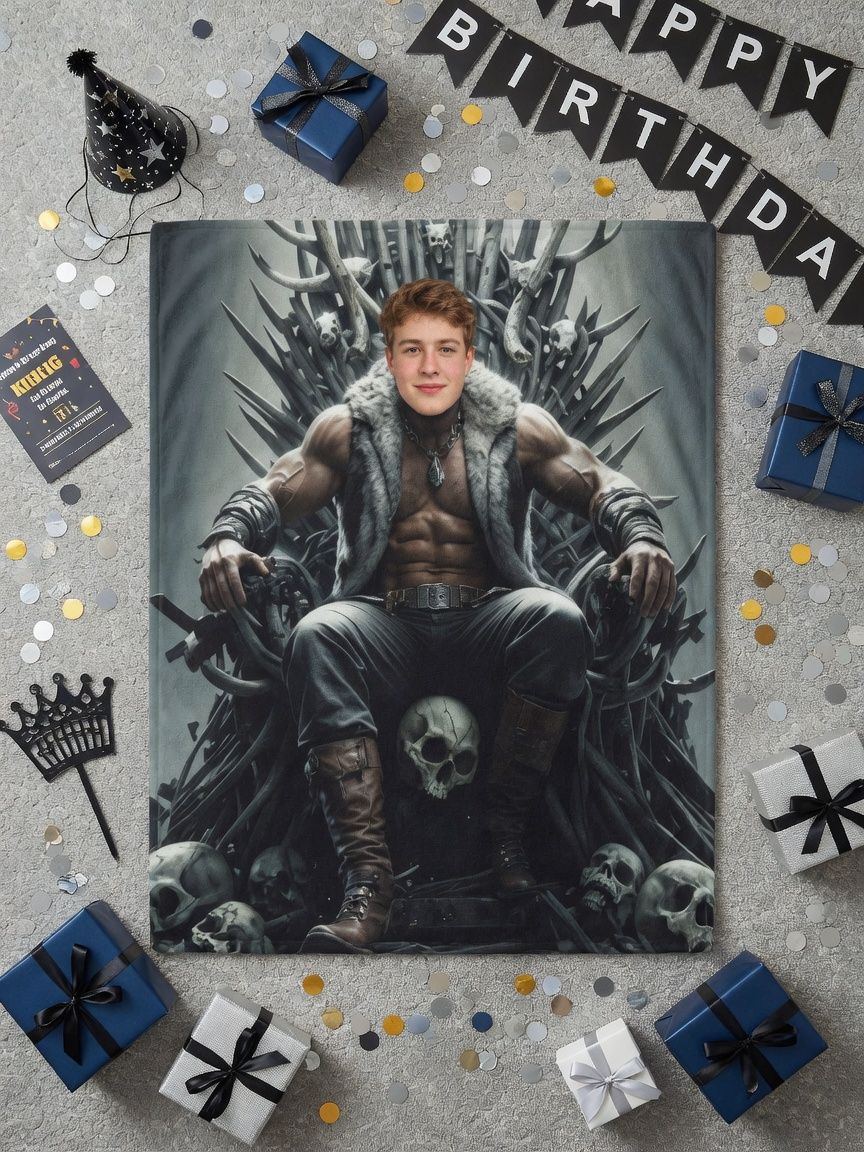 Custom Photo Face Flannel Blanket, Personalized Fantasy Warrior Throw, Soft Fleece Cover, Unique Novelty Gift